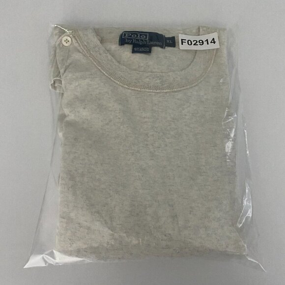 Polo Ralph Lauren Cotton Alpaca Shirt Crew Neck Mens XL Elbow Patch Oatmeal - Picture 9 of 9